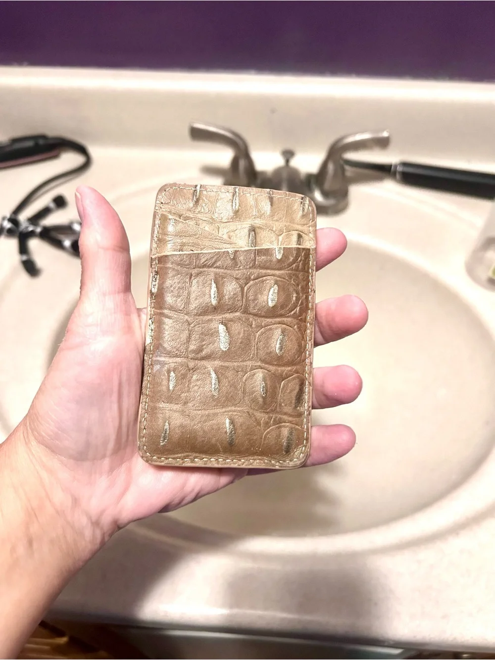 Brahmin Brown Leather Card Wallet with Embossed Texture